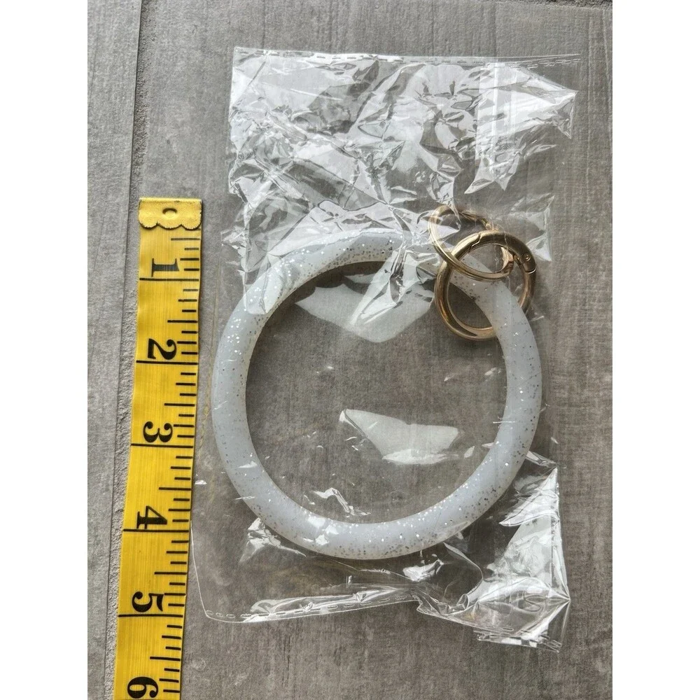 BANGLE Keychain Silicone Key Ring Bracelet Wristlet Clip Holder Glitter Boutique